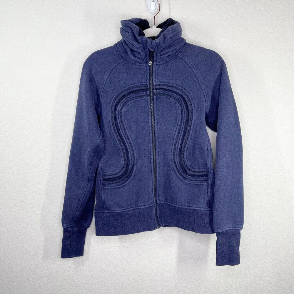 Lululemon Cuddle Up Fleece Zip Athletic Jacket Sz‎ 6 Blue Turtleneck Thumbholes